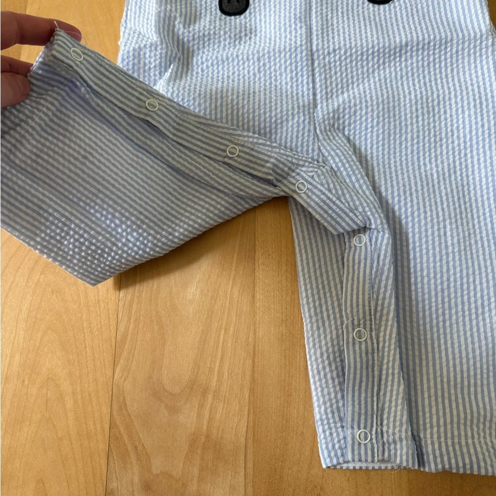 Lil Cactus Boys Fall Seersucker Romper Blue White 12-18 mo Fall Pumpkin Truck
